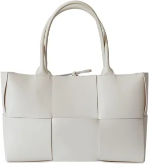 Women Leather Woven Shoulder Bag,Ladies Top Handle Satchel Tote Work Bag with Matching Clutch