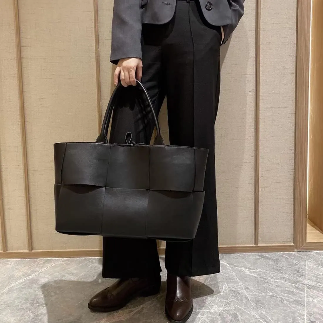 Women Leather Woven Shoulder Bag,Ladies Top Handle Satchel Tote Work Bag with Matching Clutch