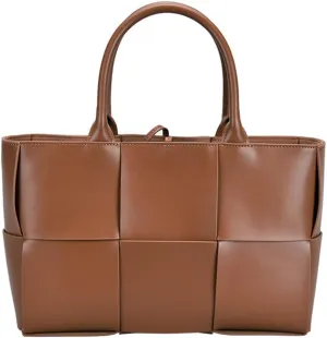 Women Leather Woven Shoulder Bag,Ladies Top Handle Satchel Tote Work Bag with Matching Clutch