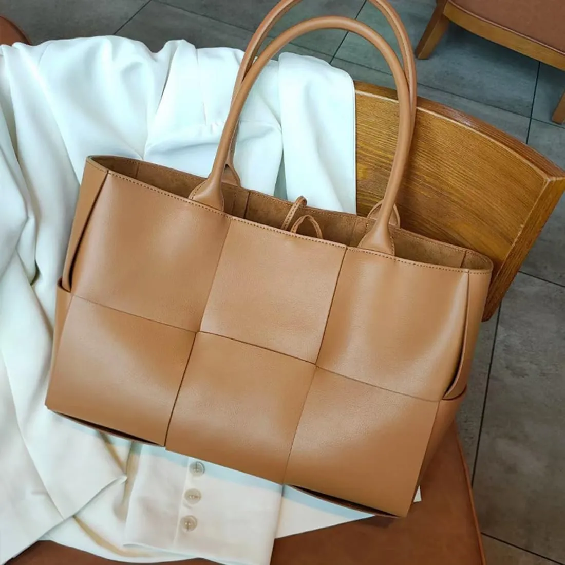Women Leather Woven Shoulder Bag,Ladies Top Handle Satchel Tote Work Bag with Matching Clutch