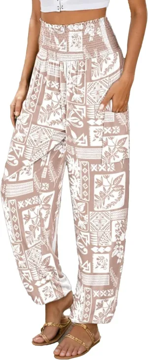 Women Loose Baggy Boho Floral Print Harem Hippie Pant Casual High Waist Yoga Beach Palazzo Trouser Jogger with Pocket