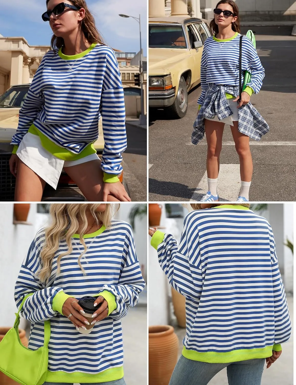 Women Oversized Striped Sweatshirt Loose Pullover Long Sleeve Fall 2024 Casual Hoodies Y2K Crew Neck Sweater
