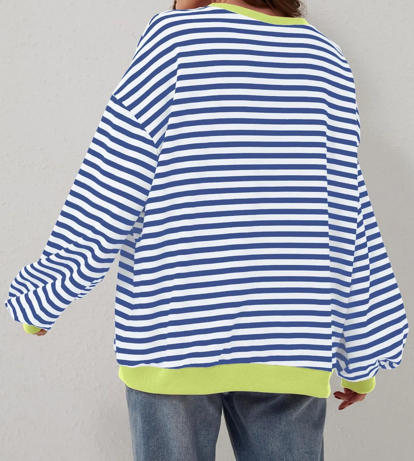 Women Oversized Striped Sweatshirt Loose Pullover Long Sleeve Fall 2024 Casual Hoodies Y2K Crew Neck Sweater
