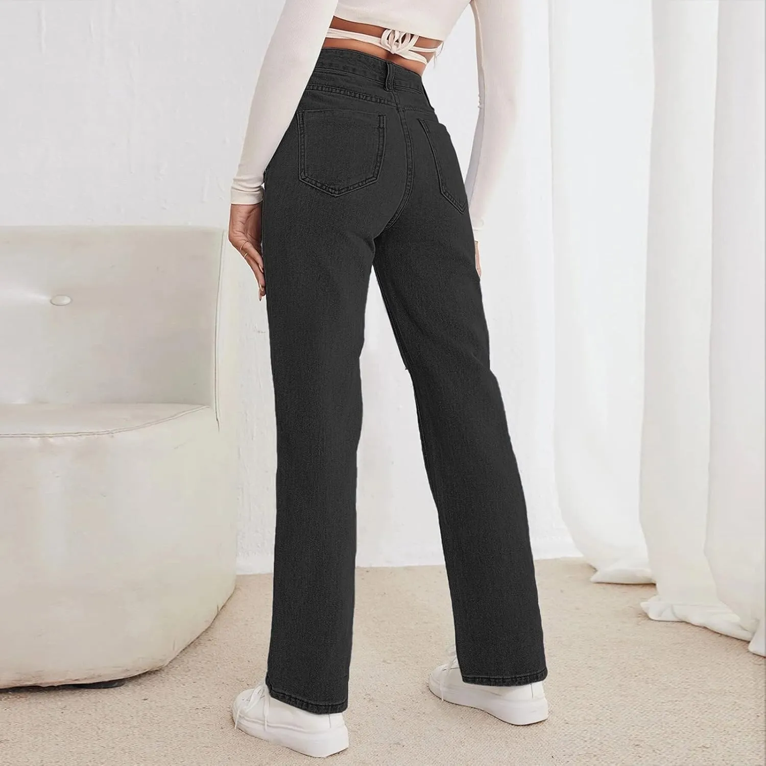 Women Ripped Boyfriend Jeans High Waist Baggy Denim Pants Y2K Distressed Streetwear Vintage Hiphop Dance Trousers