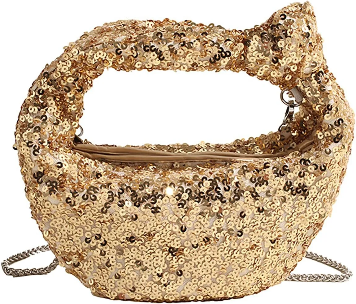 Women Sparkle Sequins Knotted Underarm Shoulder Bag Fashion zipper Glitter Hobo Dumpling bags Evening Clutch Crossbody