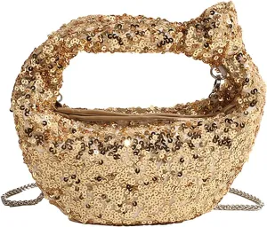 Women Sparkle Sequins Knotted Underarm Shoulder Bag Fashion zipper Glitter Hobo Dumpling bags Evening Clutch Crossbody