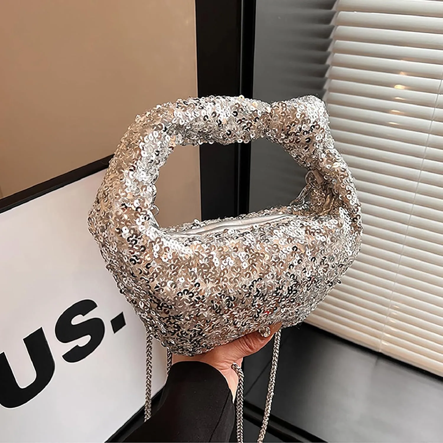 Women Sparkle Sequins Knotted Underarm Shoulder Bag Fashion zipper Glitter Hobo Dumpling bags Evening Clutch Crossbody
