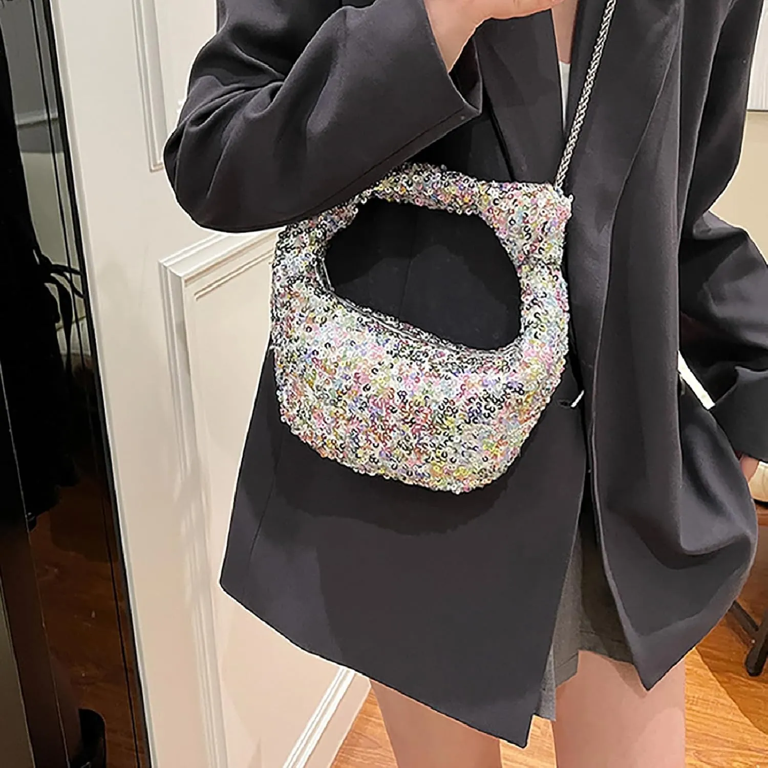 Women Sparkle Sequins Knotted Underarm Shoulder Bag Fashion zipper Glitter Hobo Dumpling bags Evening Clutch Crossbody