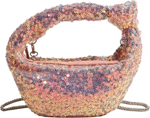 Women Sparkle Sequins Knotted Underarm Shoulder Bag Fashion zipper Glitter Hobo Dumpling bags Evening Clutch Crossbody