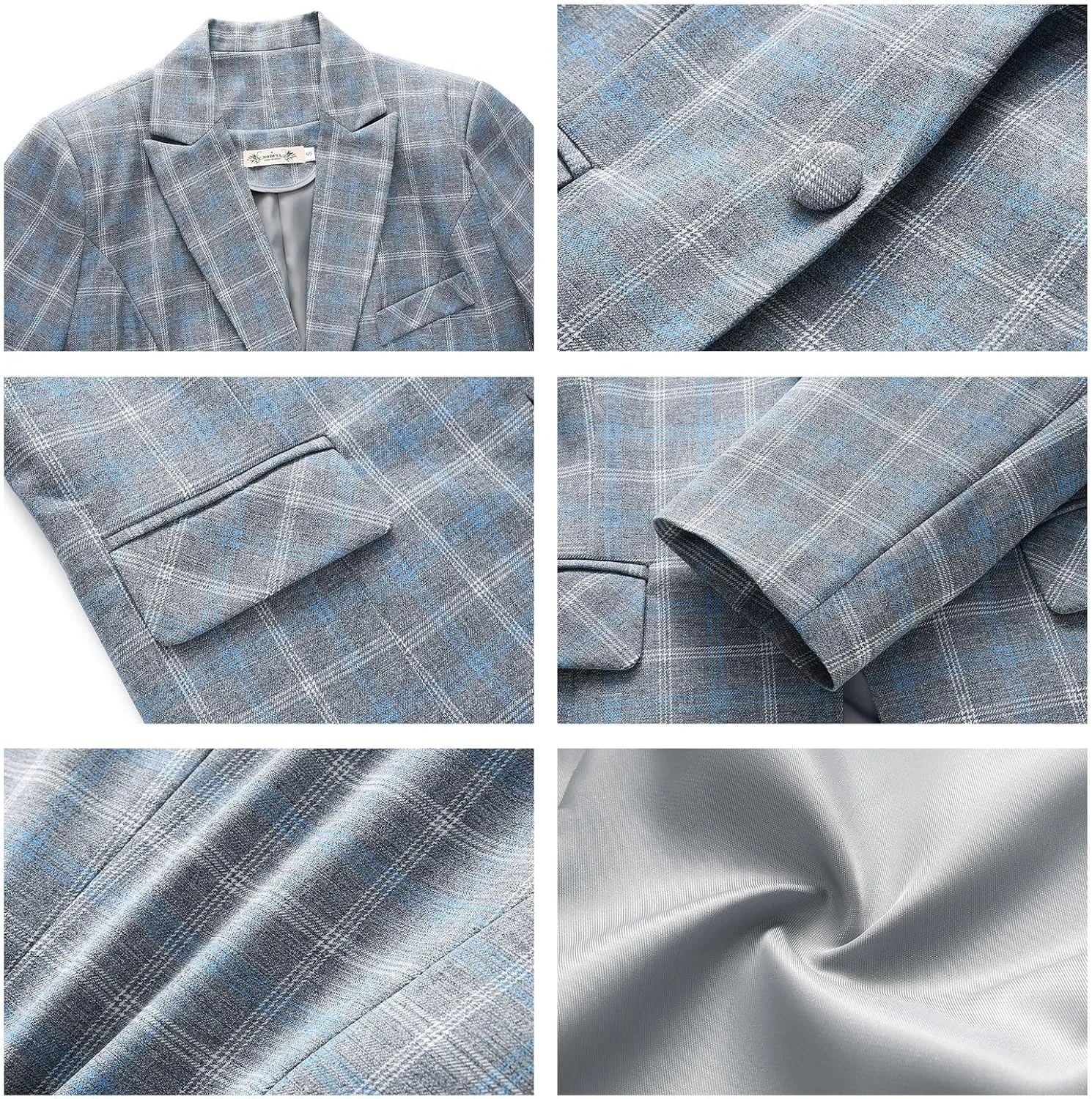 Womens 2 Piece Plaid Suits Set Business Office One Button Blazer Jacket Casual Long Sleeve Pant Suit Set