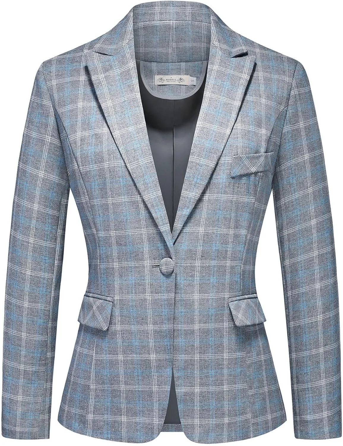 Womens 2 Piece Plaid Suits Set Business Office One Button Blazer Jacket Casual Long Sleeve Pant Suit Set