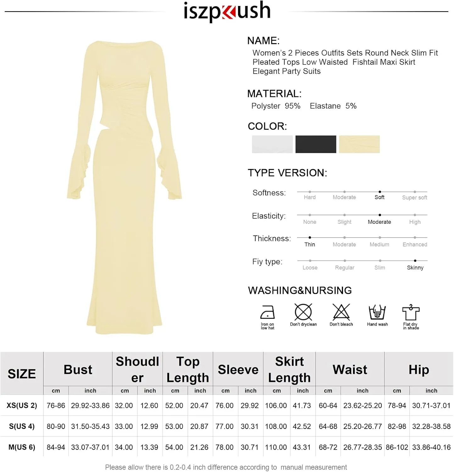 Womens 2 Pieces Outfits Sets Round Neck Slim Fit Pleated Tops Low Waisted Fishtail Maxi Skirt Elegant Party Suits