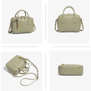 Women's Camera Bag Woven Leather Top Handle Satchel Classic Fashion Casual Crossbody with Adjustable Strap (2)