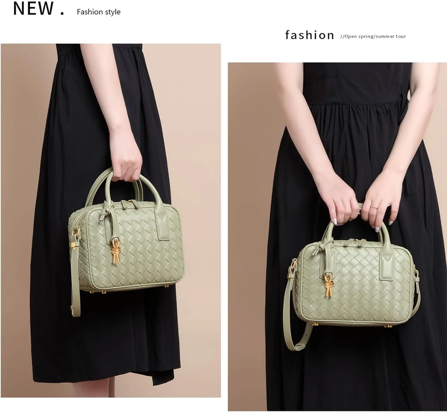 Women's Camera Bag Woven Leather Top Handle Satchel Classic Fashion Casual Crossbody with Adjustable Strap (2)