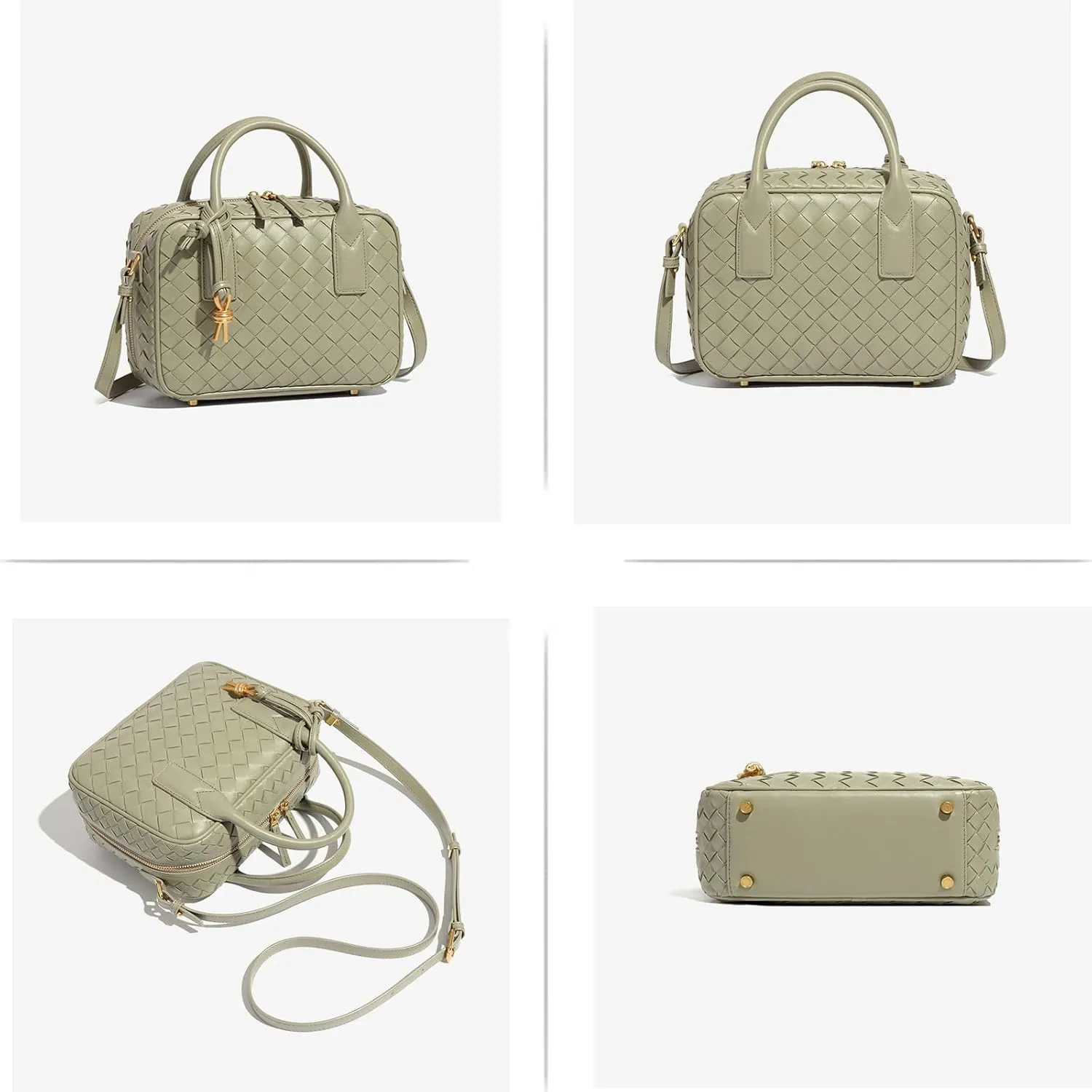 Women's Camera Bag Woven Leather Top Handle Satchel Classic Fashion Casual Crossbody with Adjustable Strap (2)
