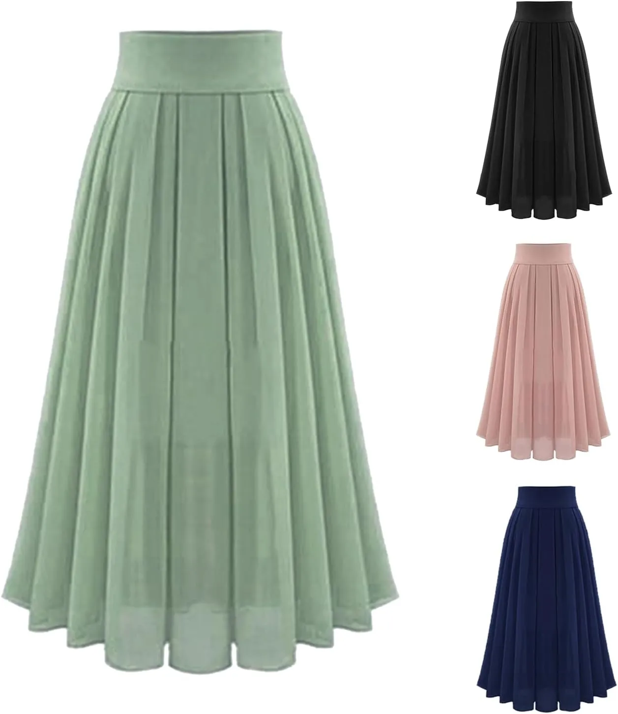 Women's Chiffon Midi Skirt High Waisted Flowy Pleated Skirts Elastic A-Line Long Skirts Casual Summer Maxi Long Skirts