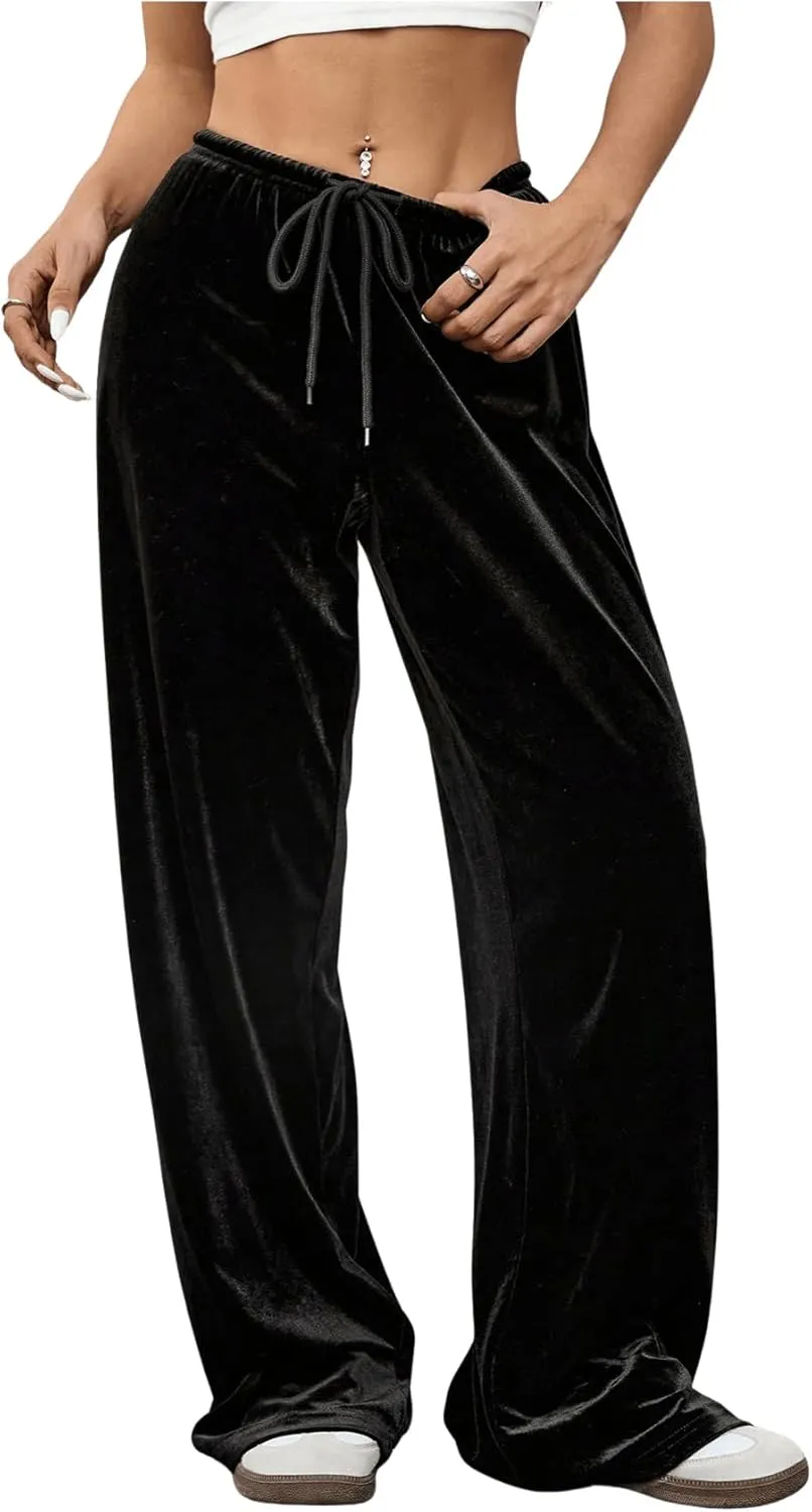 Women's Drawstring Waist Straight Streetwear Wide Leg Sweatpants Casual Loose Baggy Workout Long Summer Pants