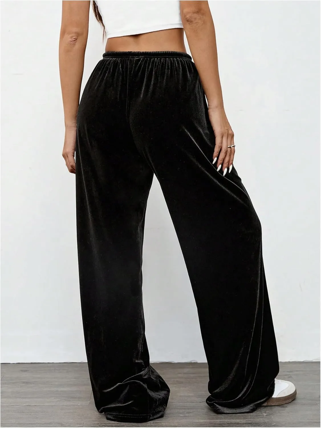 Women's Drawstring Waist Straight Streetwear Wide Leg Sweatpants Casual Loose Baggy Workout Long Summer Pants