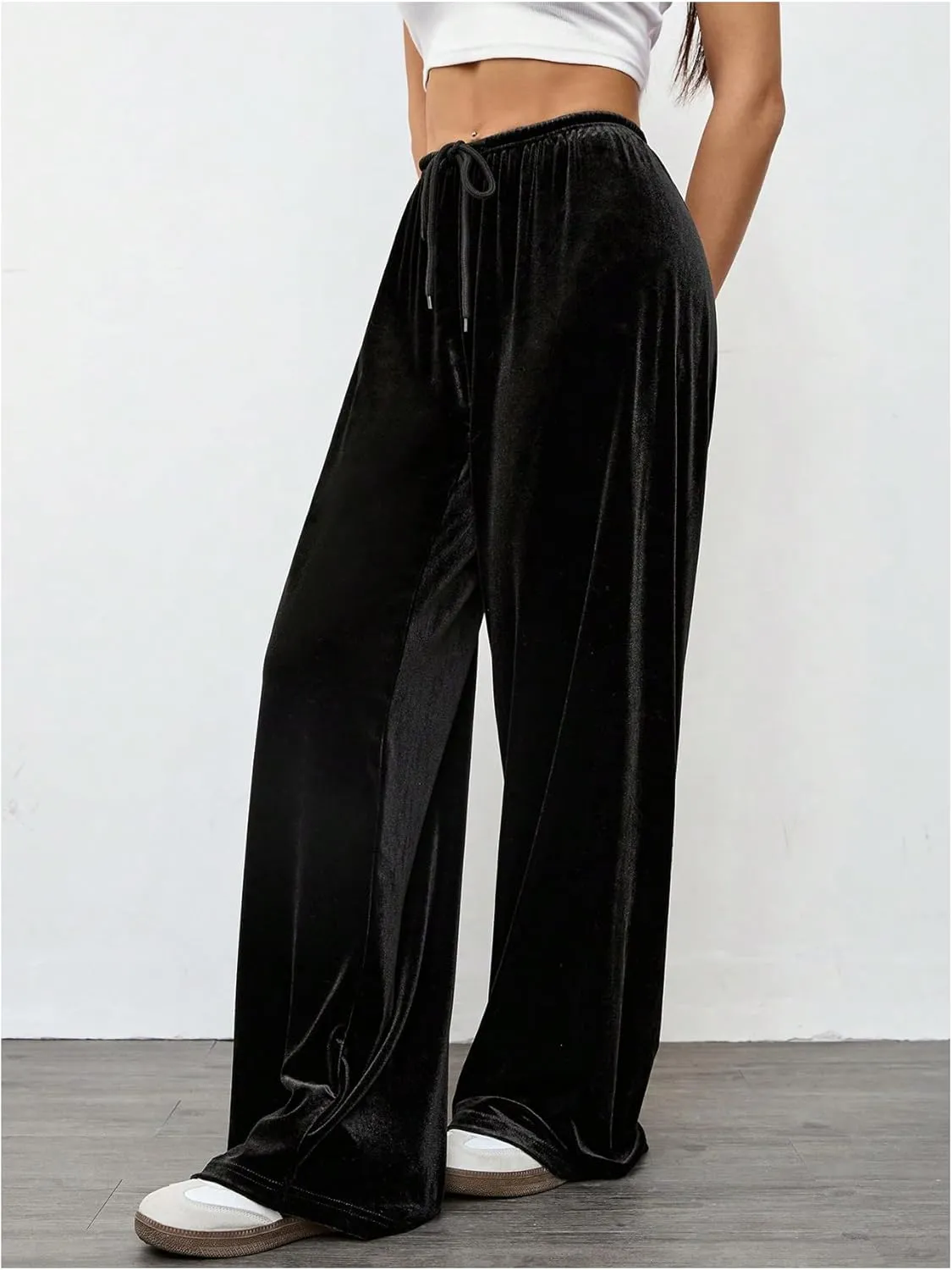 Women's Drawstring Waist Straight Streetwear Wide Leg Sweatpants Casual Loose Baggy Workout Long Summer Pants