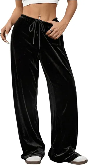 Women's Drawstring Waist Straight Streetwear Wide Leg Sweatpants Casual Loose Baggy Workout Long Summer Pants