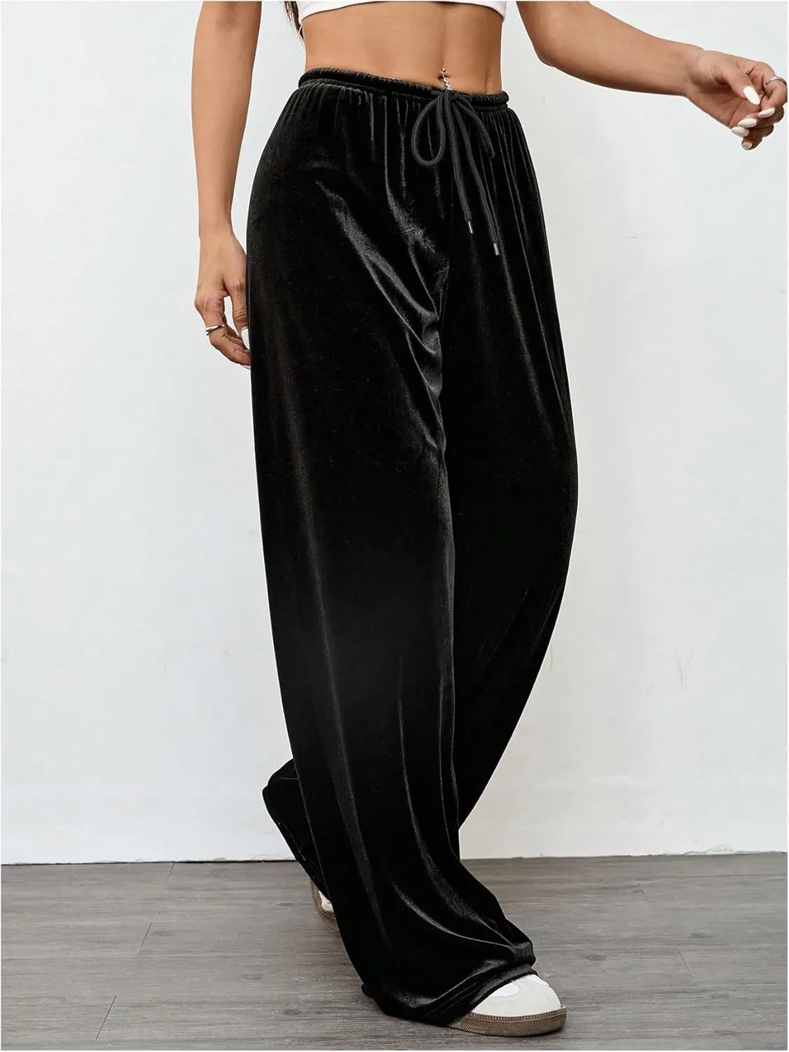 Women's Drawstring Waist Straight Streetwear Wide Leg Sweatpants Casual Loose Baggy Workout Long Summer Pants