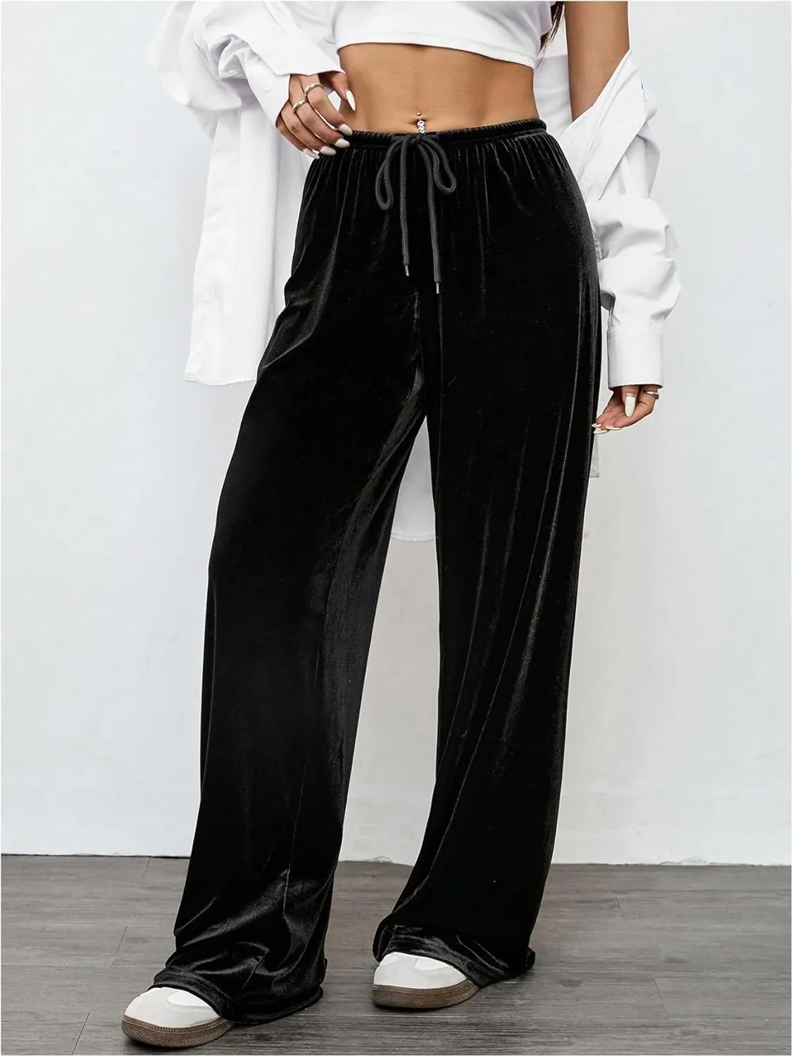 Women's Drawstring Waist Straight Streetwear Wide Leg Sweatpants Casual Loose Baggy Workout Long Summer Pants