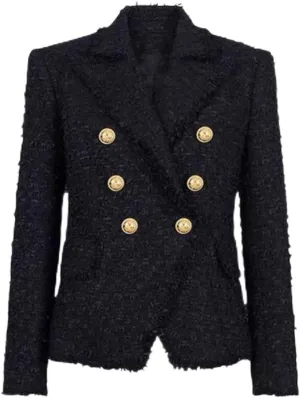 Women's Long Sleeve Plaid Tweed Open Front Cropped Jacket Work Office Pink White Fringes Blazer Coat