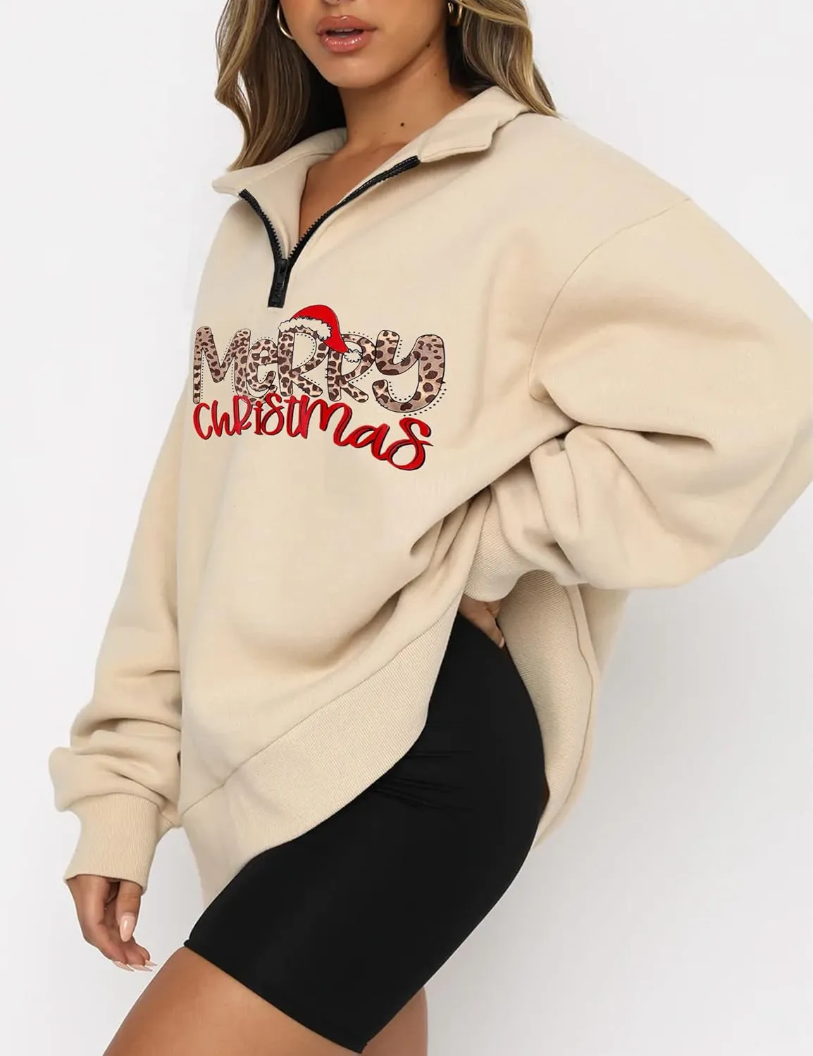 Womens Oversized Christmas Sweatshirt Half Zip Pullover Long Sleeve Quarter Zip Tops Teen Girls Fall Fashion 2024 Y2K Clothes