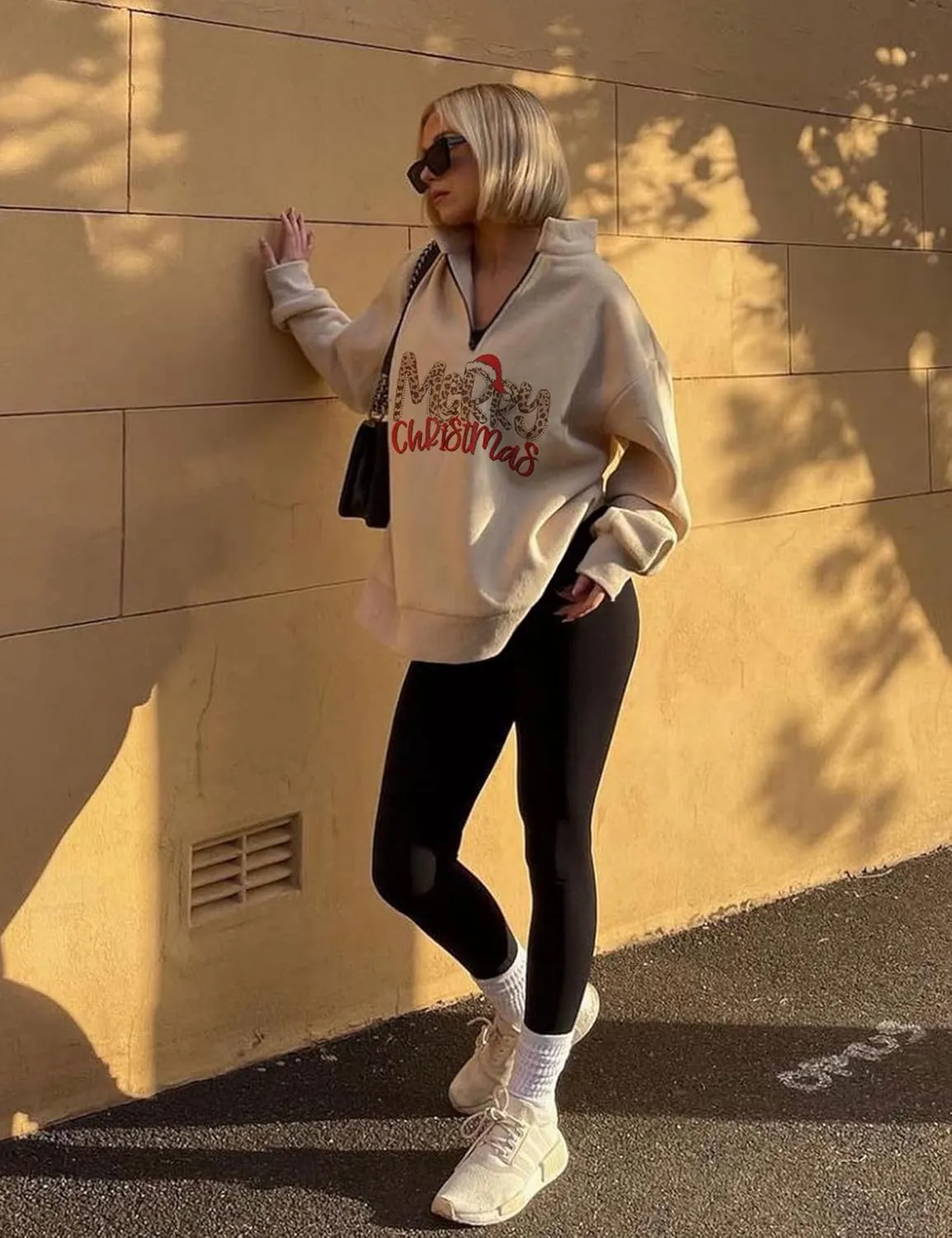 Womens Oversized Christmas Sweatshirt Half Zip Pullover Long Sleeve Quarter Zip Tops Teen Girls Fall Fashion 2024 Y2K Clothes
