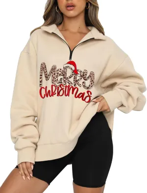 Womens Oversized Christmas Sweatshirt Half Zip Pullover Long Sleeve Quarter Zip Tops Teen Girls Fall Fashion 2024 Y2K Clothes