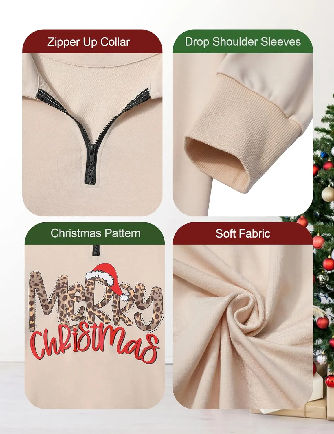 Womens Oversized Christmas Sweatshirt Half Zip Pullover Long Sleeve Quarter Zip Tops Teen Girls Fall Fashion 2024 Y2K Clothes