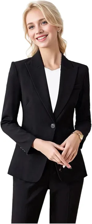 Womens Pant Suit One Button Business Casual Outfits Office Blazer and Pants Set Suit for Women