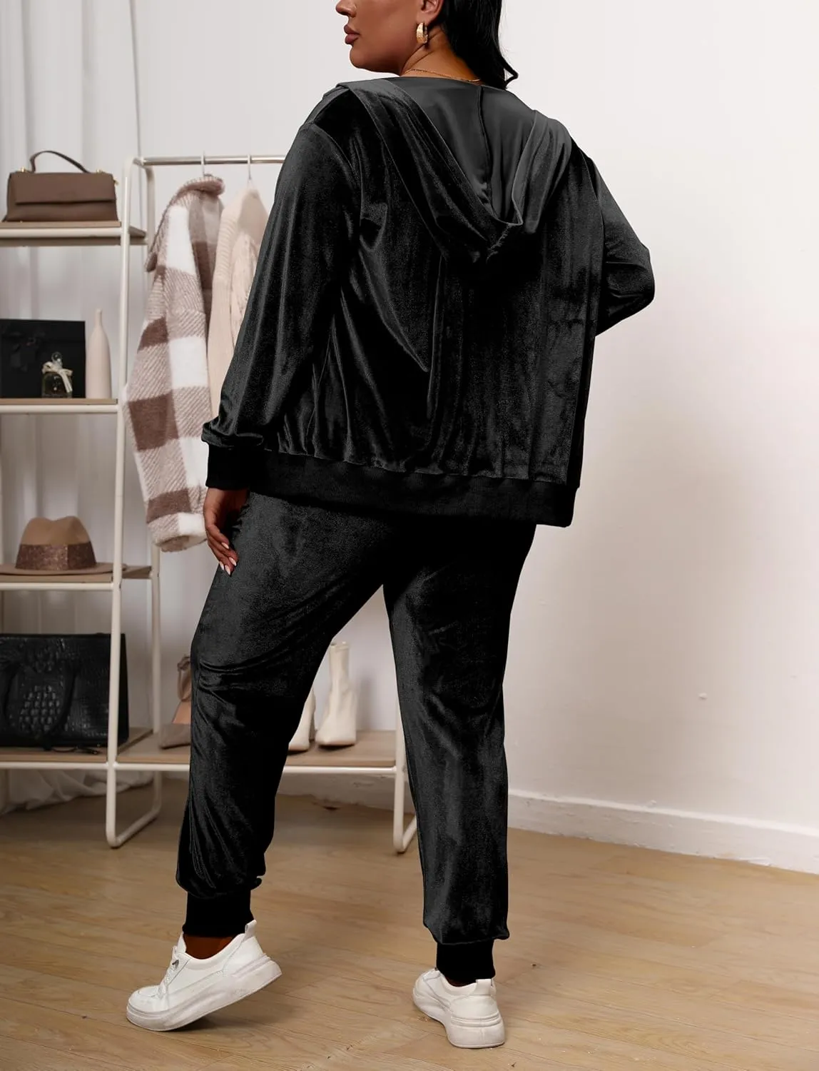 Women's Plus Size Two Piece Outfits Velour Sweatsuits Sets Long Sleeve Loungewear Tracksuit Sets