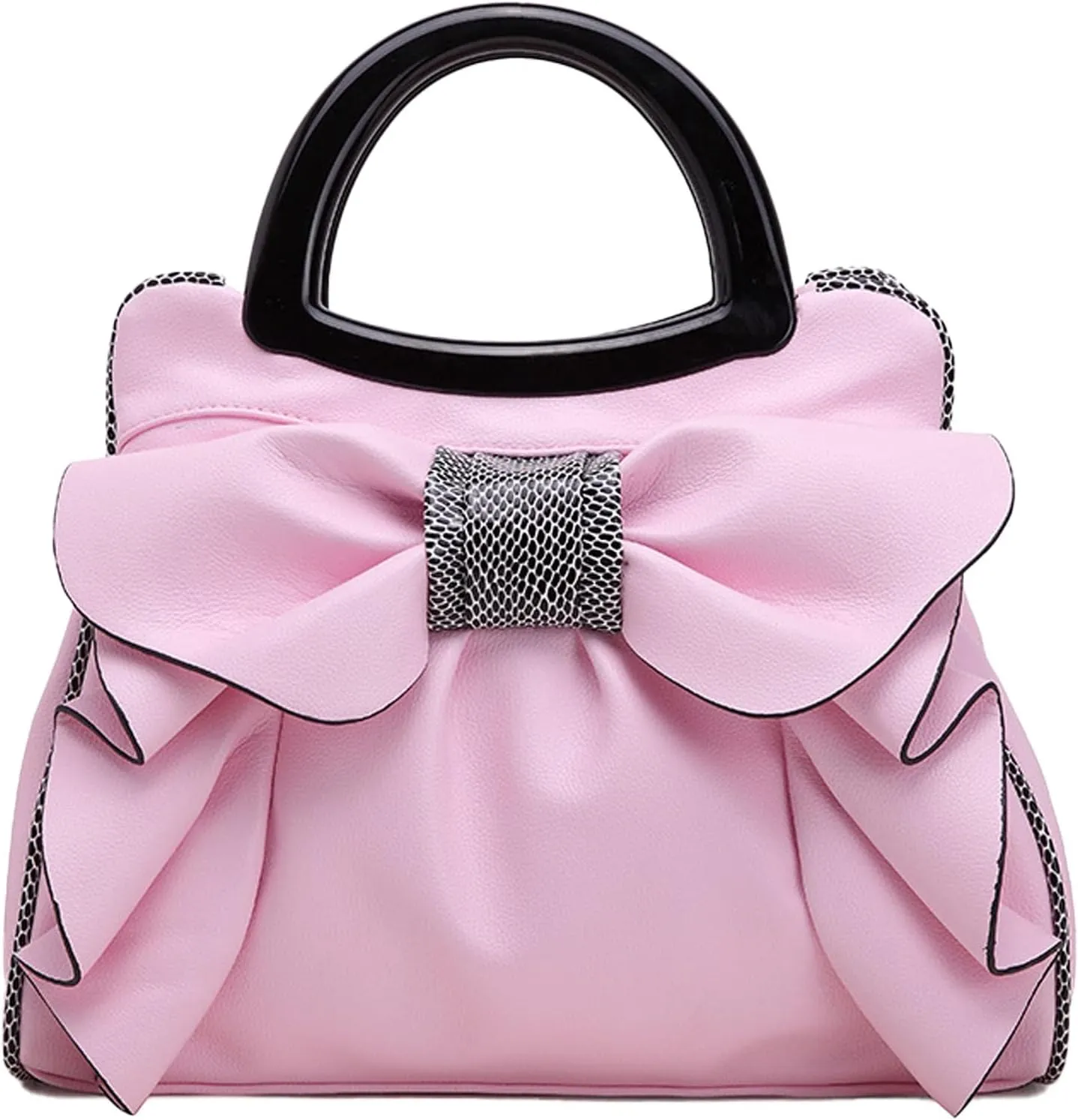 Women's PU Leather 3DLarge Bow Handbag, Simple Candy Color Ladies Shoulder Satchel Work Tote Bag (Pink)