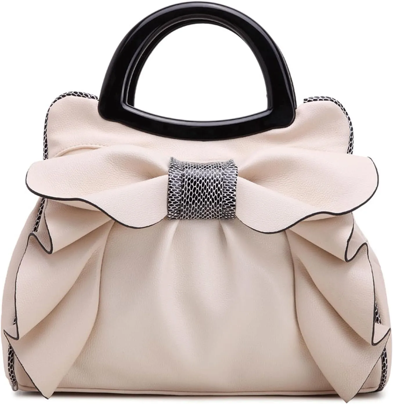 Women's PU Leather 3DLarge Bow Handbag, Simple Candy Color Ladies Shoulder Satchel Work Tote Bag (Yellow)