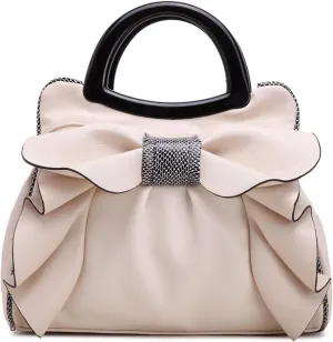 Women's PU Leather 3DLarge Bow Handbag, Simple Candy Color Ladies Shoulder Satchel Work Tote Bag (Yellow)