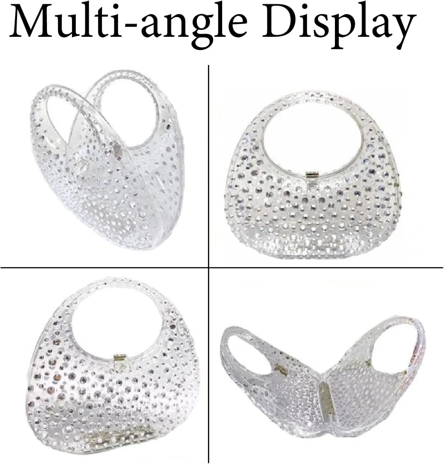 Women's Rhinestone Clear Acrylic Handbag Fashion Jelly Color Shoulder Moon Bags Evening Clutch Underarm Small Purse