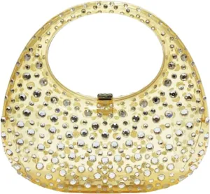 Women's Rhinestone Clear Acrylic Handbag Fashion Jelly Color Shoulder Moon Bags Evening Clutch Underarm Small Purse