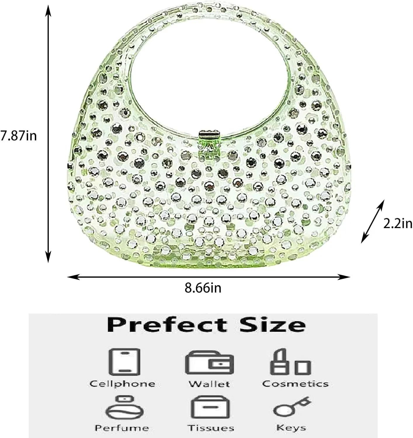 Women's Rhinestone Clear Acrylic Handbag Fashion Jelly Color Shoulder Moon Bags Evening Clutch Underarm Small Purse