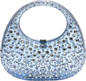 Women's Rhinestone Clear Acrylic Handbag Fashion Jelly Color Shoulder Moon Bags Evening Clutch Underarm Small Purse
