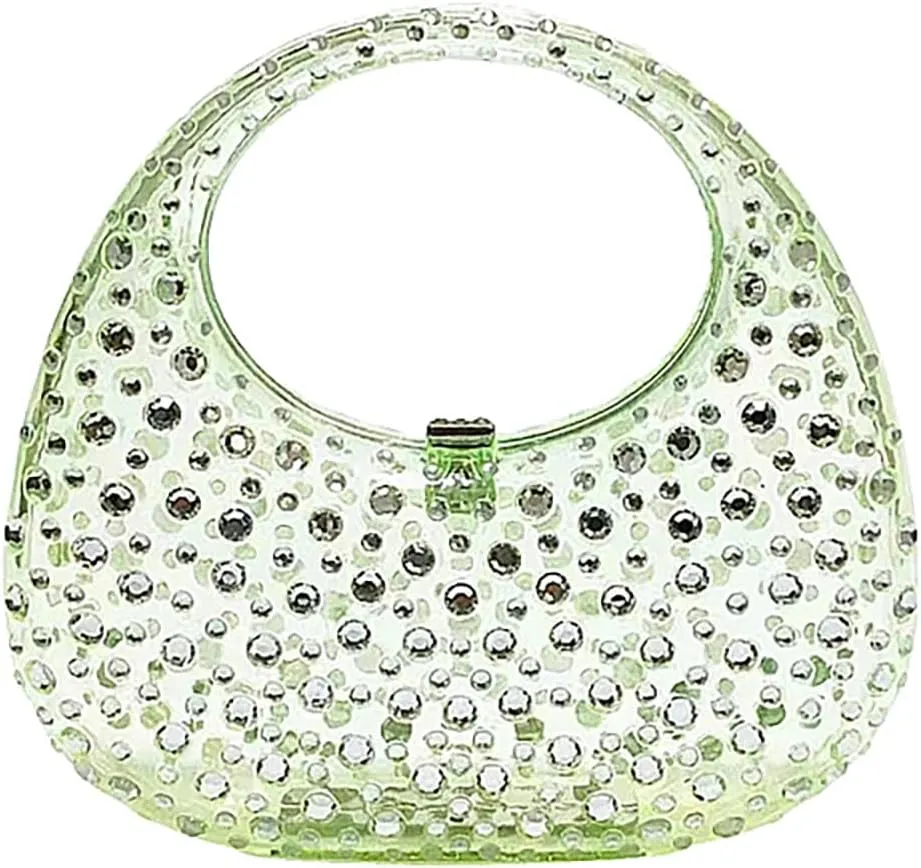 Women's Rhinestone Clear Acrylic Handbag Fashion Jelly Color Shoulder Moon Bags Evening Clutch Underarm Small Purse