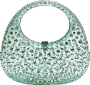 Women's Rhinestone Clear Acrylic Handbag Fashion Jelly Color Shoulder Moon Bags Evening Clutch Underarm Small Purse