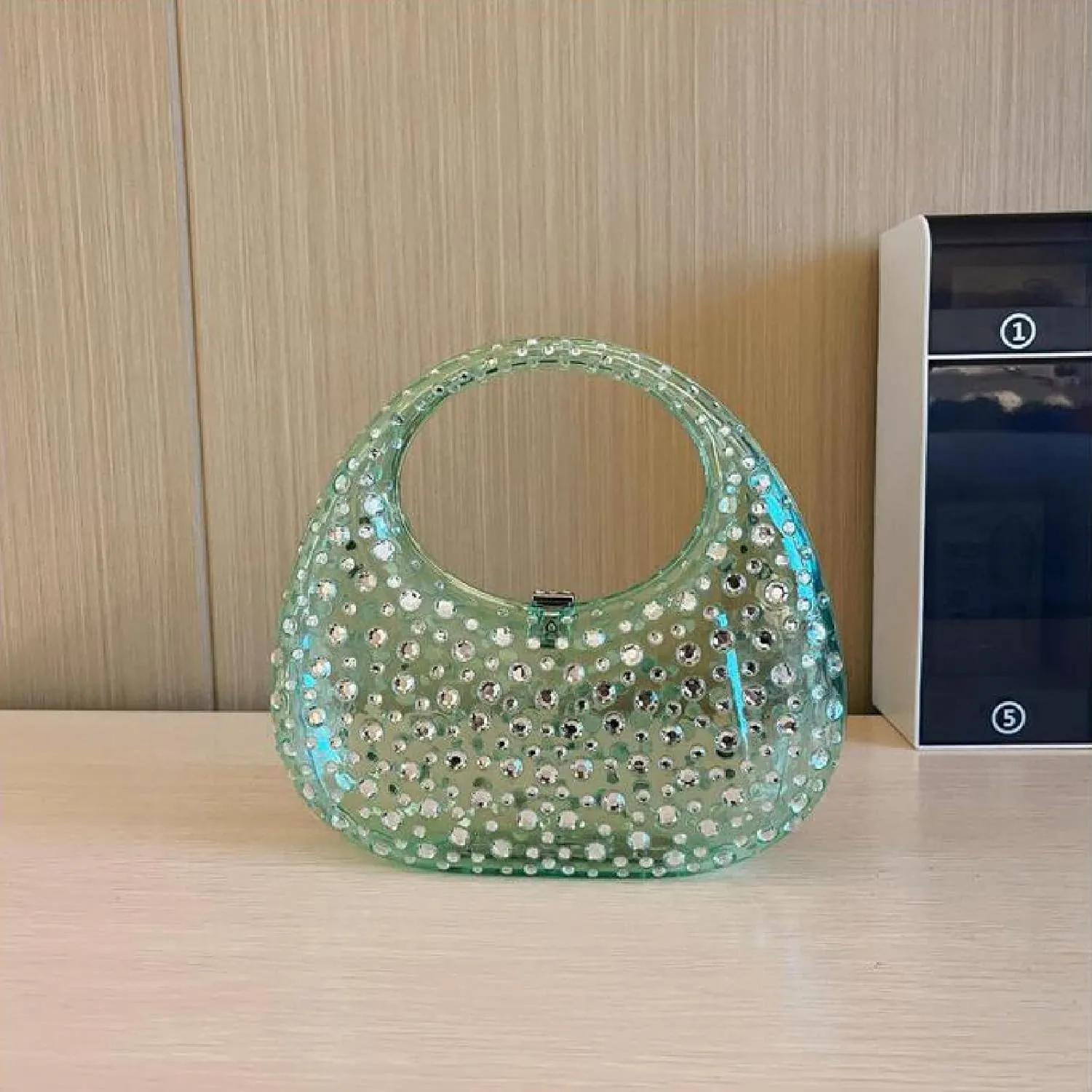 Women's Rhinestone Clear Acrylic Handbag Fashion Jelly Color Shoulder Moon Bags Evening Clutch Underarm Small Purse