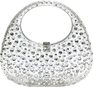 Women's Rhinestone Clear Acrylic Handbag Fashion Jelly Color Shoulder Moon Bags Evening Clutch Underarm Small Purse
