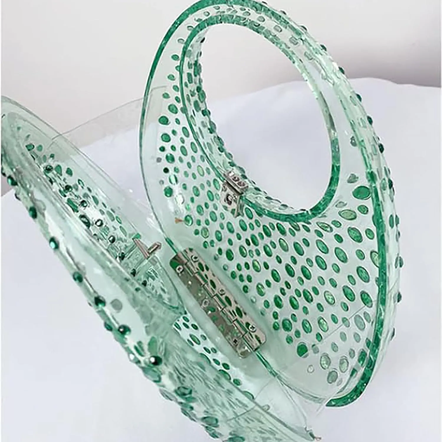 Women's Rhinestone Clear Acrylic Handbag Fashion Jelly Color Shoulder Moon Bags Evening Clutch Underarm Small Purse