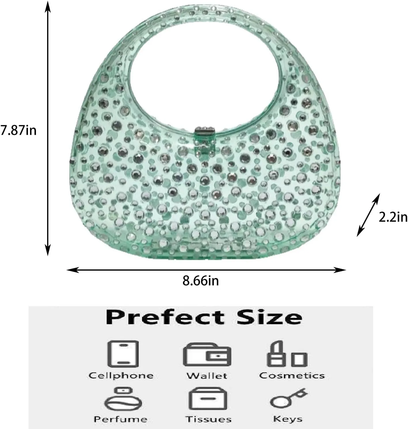 Women's Rhinestone Clear Acrylic Handbag Fashion Jelly Color Shoulder Moon Bags Evening Clutch Underarm Small Purse