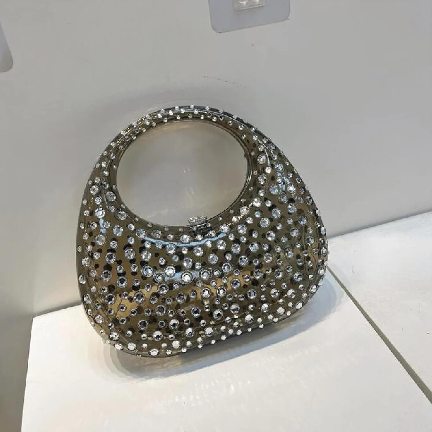 Women's Rhinestone Clear Acrylic Handbag Fashion Jelly Color Shoulder Moon Bags Evening Clutch Underarm Small Purse