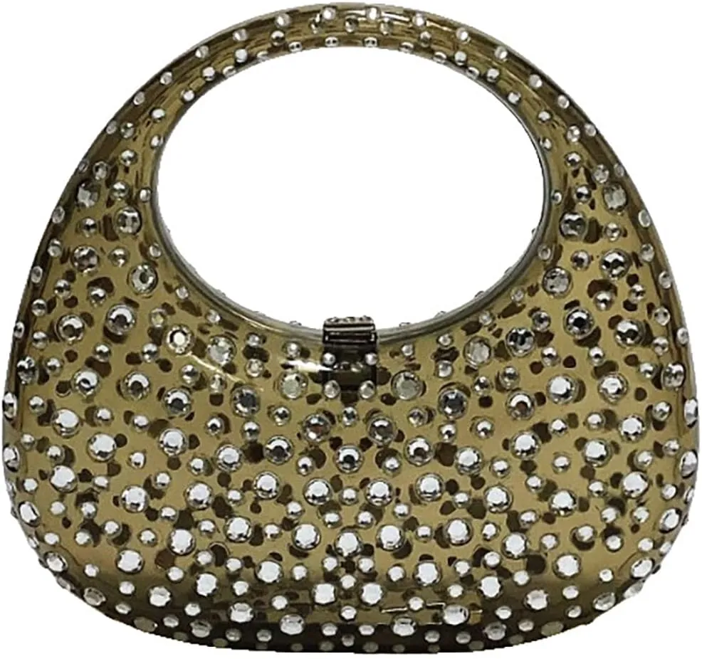 Women's Rhinestone Clear Acrylic Handbag Fashion Jelly Color Shoulder Moon Bags Evening Clutch Underarm Small Purse