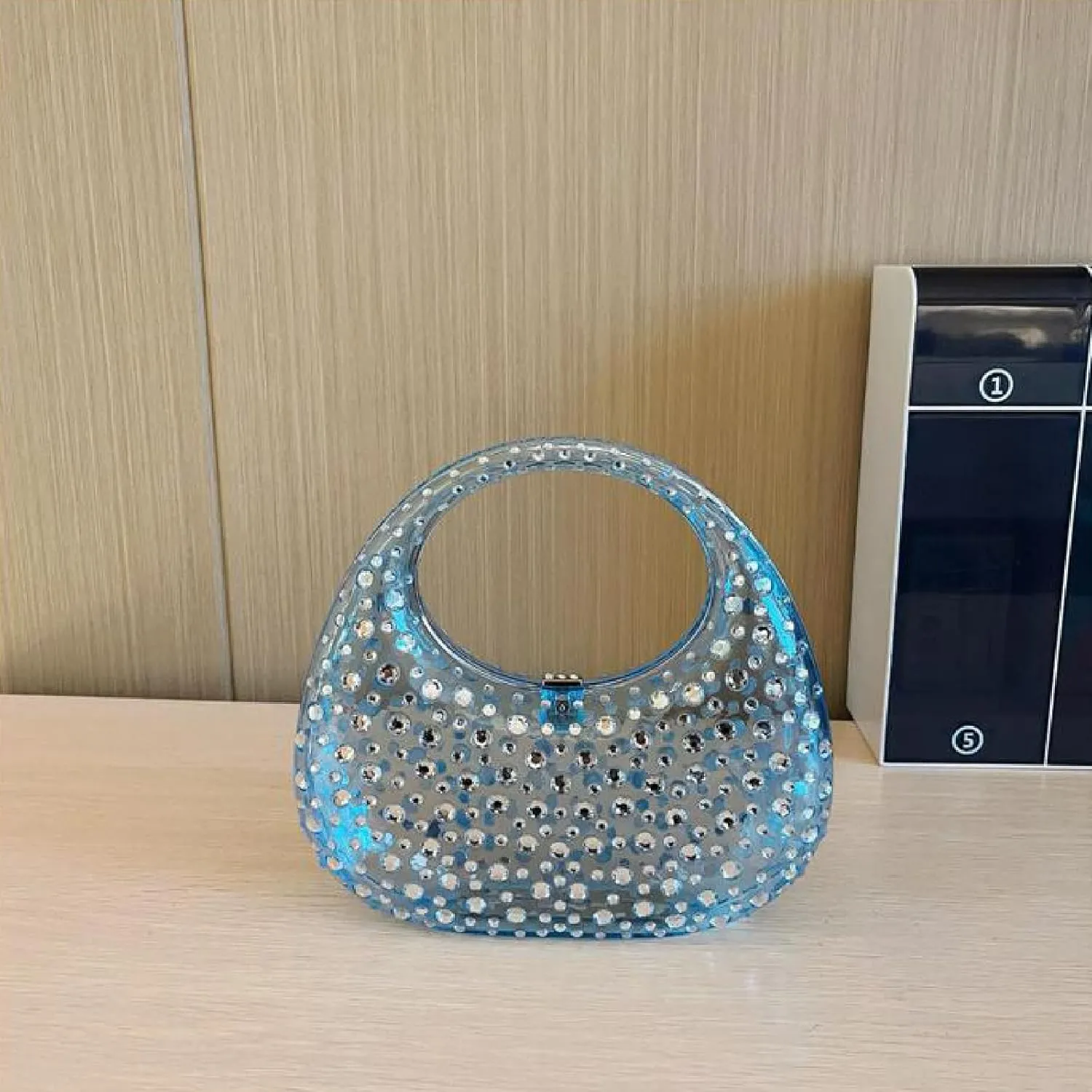 Women's Rhinestone Clear Acrylic Handbag Fashion Jelly Color Shoulder Moon Bags Evening Clutch Underarm Small Purse