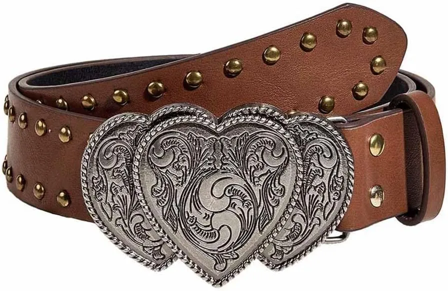 Yalice Heart Western Leather Belt for Women Men Star Buckle Waist Belt for Jeans Pants Ladies Cowgirls Cowboys Belt